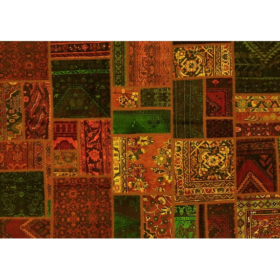 Ahgly Company Indoor Rectangle Oriental Yellow Modern Area Rugs, 8' x 10'