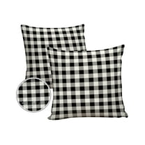 Pack of 2 Outdoor Pillow Covers, Farmhouse Rural Style White and Black Plaid Waterproof Square Throw Pillowcase Cushion Decorative Pillow Covers for Couch Patio Tent, 16x16 in