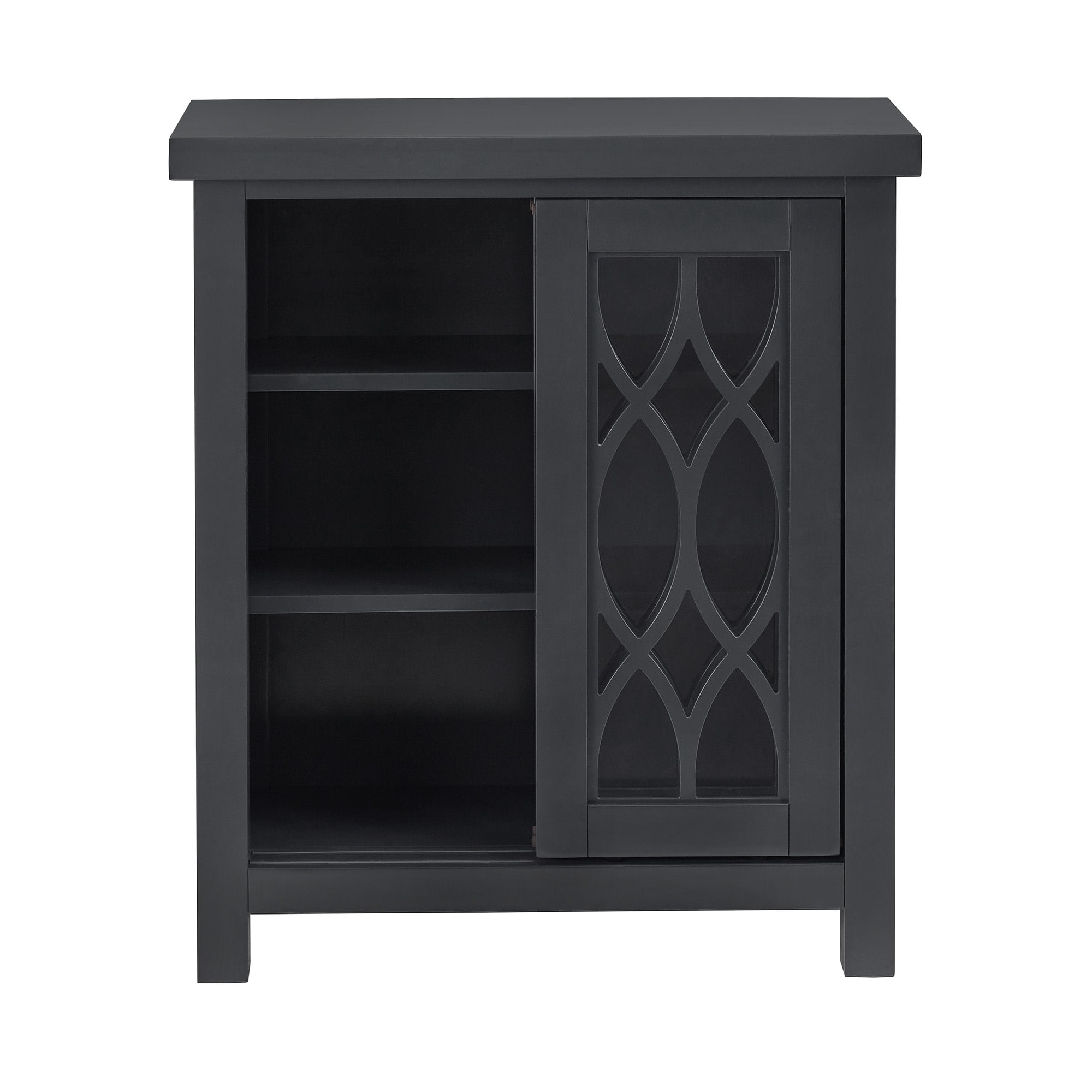 Weston Home Del Rey Geometric Glass Door Storage Cabinet with Adjustable Shelves, Navy Blue