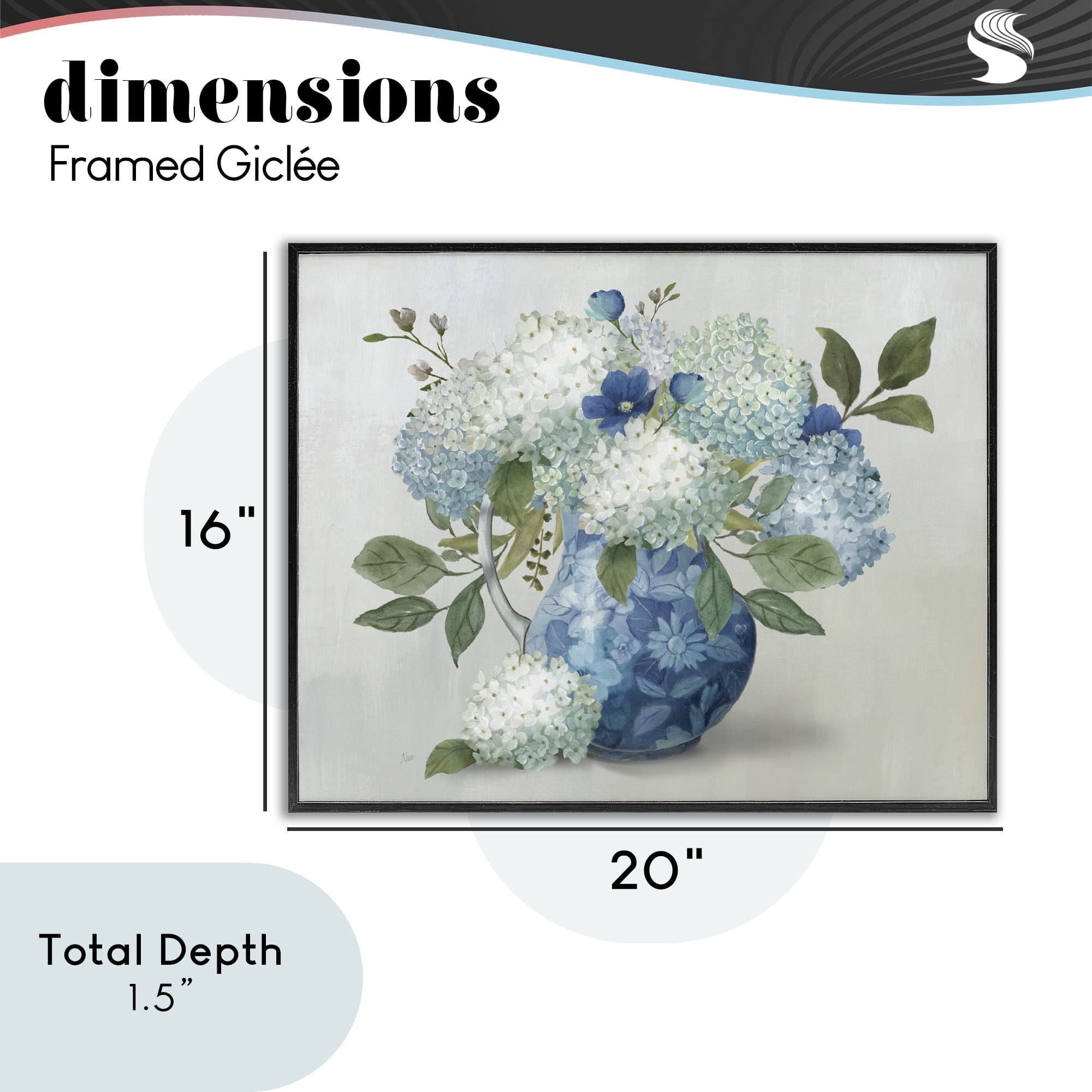 Stupell Industries Ornate Vase with Hydrangeas Black Framed Giclee Art, design by Nan