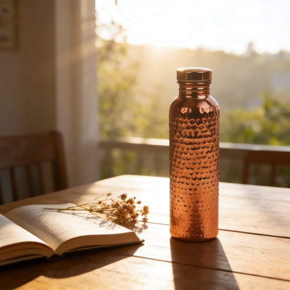 Copper Water Bottle 800ml – Handmade Polished Ayurvedic Copper Bottle for Drinking Water, Temperature Retention, Office, Travel, Camping