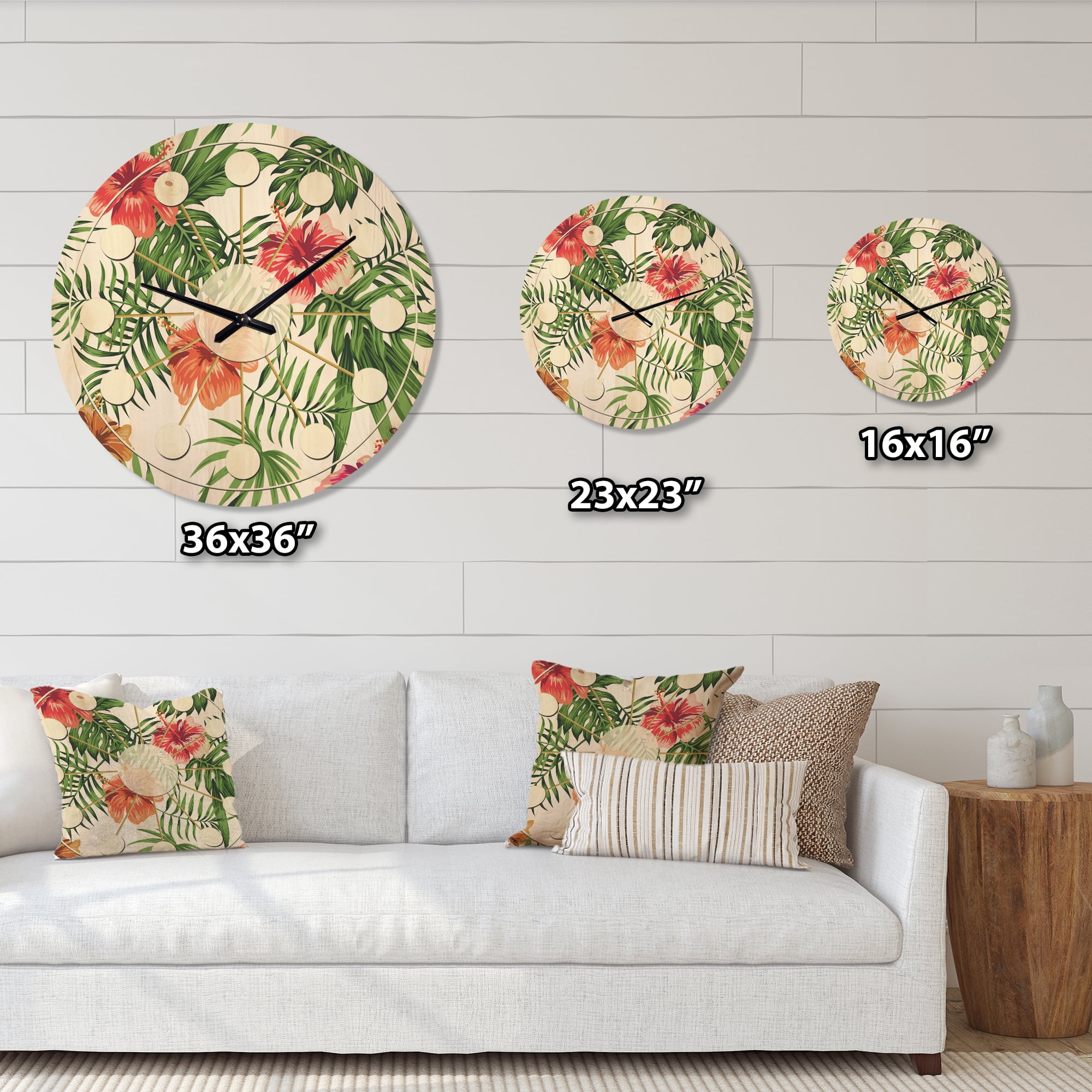 Designart 'Flowers and Tropical Botanicals II' Mid-Century Modern Wood Wall Clock