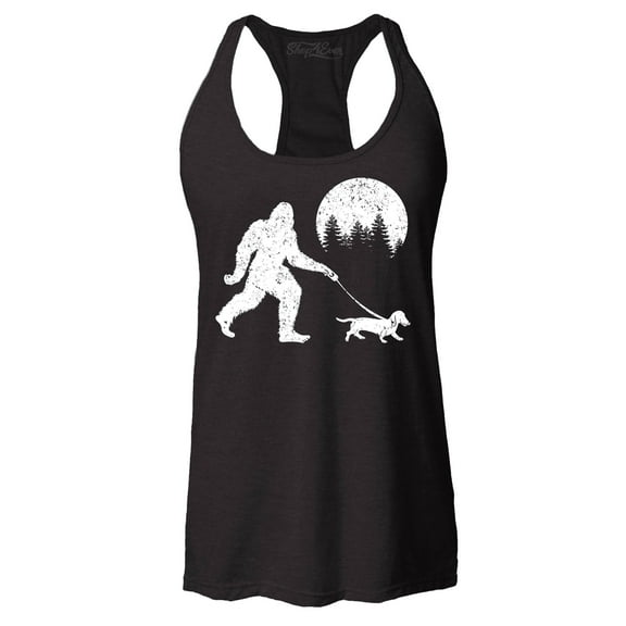 Shop4Ever Women's Bigfoot Walking Wiener Dog Funny Sasquatch Dachshund Racerback Tank Top XX-Large Black