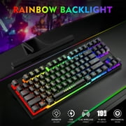 Wireless Keyboard and Mouse Combo, 87 Keys Rechargeable Gaming Keyboard Mouse Set, Silent Ergonomic Anti-Ghosting Keyboard, W/ 2.4G USB Receiver, 7 Color Backlit for Windows Desktop Laptop PC