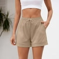 thumbnail image 2 of Uaswgudfs ​Women's Elastic Waist Jean Shorts – Drawstring, Pockets & Casual Summer Style​ Khaki M, 2 of 5