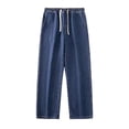 thumbnail image 5 of Fengqque Men's Vintage Fashion Solid Casual Elastic Waist Drawstring Jeans Pants with Pockets Dark Blue XL, 5 of 6