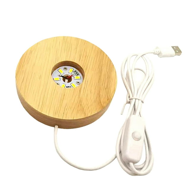 lionlar Wooden Round LED Display Stand Lamp for Crystals Ball C 10cm Warm Light