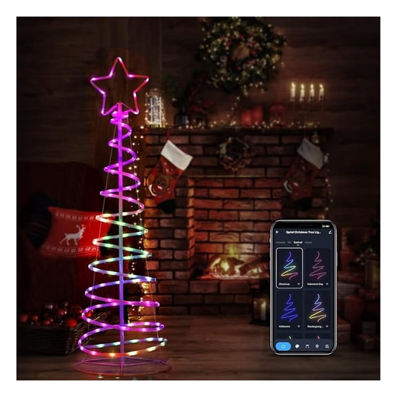 5ft Spiral Christmas Tree Light, LED Color Changing Neon Cone Tree, Smart App Control, Music Sync, Indoor/Outdoor Holiday Decor