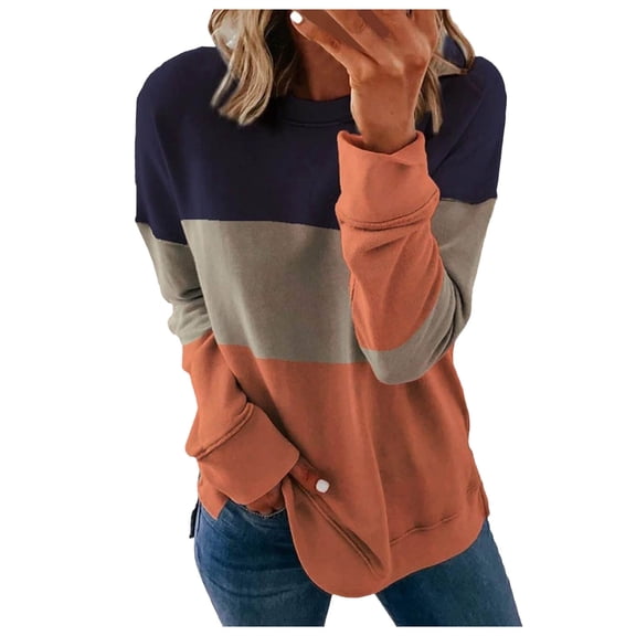 felwors Womens Casual Fashion Sweatshirts Loose Pullover Sweatshirt Long Sleeve Crewneck Tops Orange, XXL
