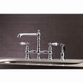 thumbnail image 2 of Kingston Brass KS7271PLBS English Country 8-Inch Bridge Kitchen Faucet with Sprayer, Polished Chrome, 2 of 9