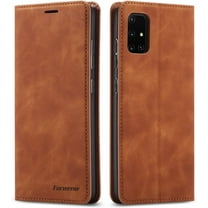 Premium PU Leather Flip Folio Case for Samsung Galaxy A51, Protective Case with Kickstand Card Slot Magnetic Closure Shockproof Wallet Cover for Samsung Galaxy A51 - Brown