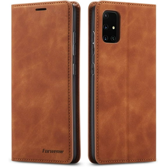 Premium PU Leather Flip Folio Case for Samsung Galaxy A51, Protective Case with Kickstand Card Slot Magnetic Closure Shockproof Wallet Cover for Samsung Galaxy A51 - Brown