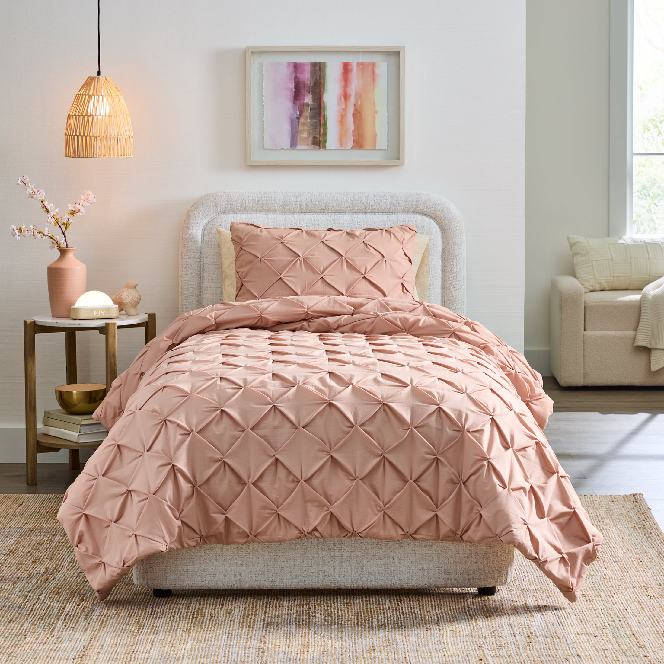Better Homes & Gardens 2-Piece Antique Blush Pintuck Comforter Set, Twin/Twin-XL