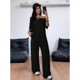thumbnail image 5 of Women's 2 Piece Lounge Sets Off Shoulder Oversized Short Sleeve Tops Casual Wide Leg Pant Set, 5 of 8