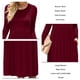 thumbnail image 5 of Vestido de manga larga con cuello redondo para mujer, vestidos largos lisos sueltos, bolsillos laterales, vestidos largos informales, rojo vino S, 5 of 6