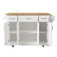thumbnail image 6 of 54" Large Kitchen Island On Wheels with Rubber Wood Drop Leaf, Rolling Island Cart on 4 Wheels with 4 Doors and 3 Drawers, Kitchen Island with Storage, White, 6 of 10