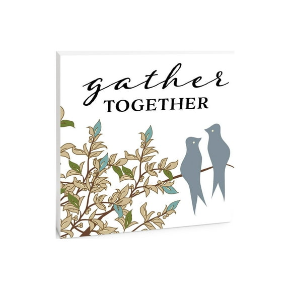 Gather Together Blue Birds Branch 10 x 10 Wood Tabletop Sign Plaque