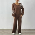 thumbnail image 2 of Enjoytime Outfits for Women Printed V-Neck Long Sleeve Knitting Pullover Tops Wide Leg Pants Matching Sets Trendy Casual Travel Women Clothing, 2 of 7