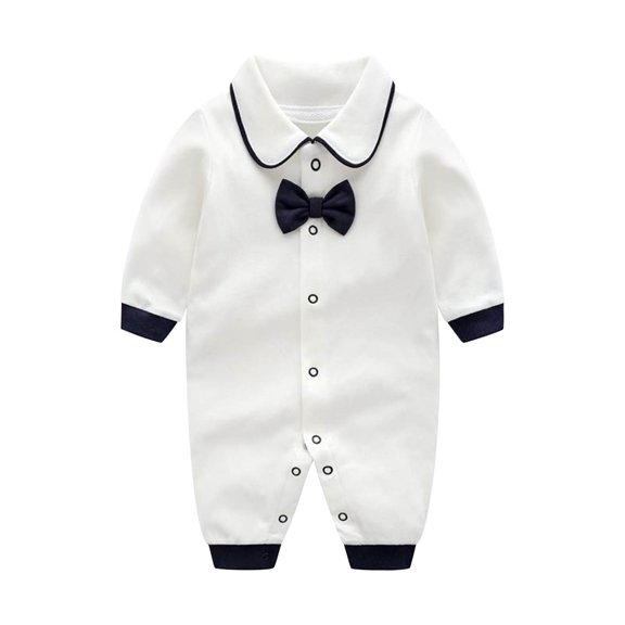 Splozh Unisex Newborn Clothes Baby Boys Bow Long Sleeve Bodysuit Wedding Jumpsuit Baptism Outfit Photoshoot Outfits B,9-12 Months