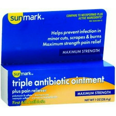 sunmark First Aid Antibiotic with Pain Relief Ointment 1 Ounce Tube, 49348060072 - SOLD BY: PACK OF ONE