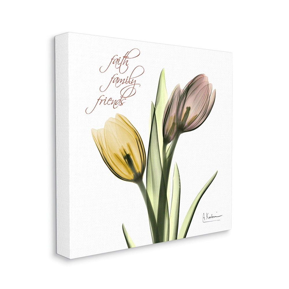 Stupell Industries Family Faith Friends Phrase Pink Yellow Tulip Flowers Canvas Wall Art by Albert Koetsier