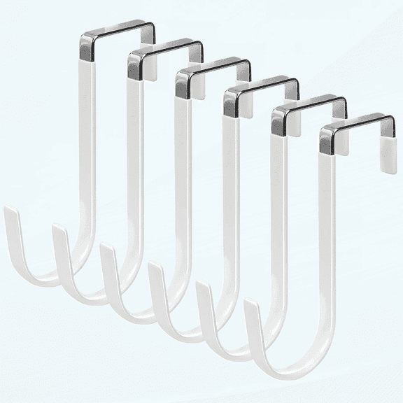 Over the Door Hooks, 6 Pack Door Hangers Hooks with Rubber Prevent Scratches Heavy Duty Organizer Hooks for Living Room, Bathroom, Bedroom, Kitchen Hanging Clothes, Towels, Hats, Coats, Bags White