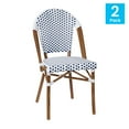 thumbnail image 2 of Flash Furniture Lourdes Set of 2 Indoor/Outdoor Commercial Bistro Stacking Chair, White/Navy PE Rattan Back and Seat, Bamboo Print Aluminum Frame in Natural, 2 of 13