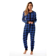 #followme Women's Thermal Henley Bodysuit - Cozy and Comfortable Winter Sleepwear and Loungewear Union Suit (Royal / Black, XX-Large)