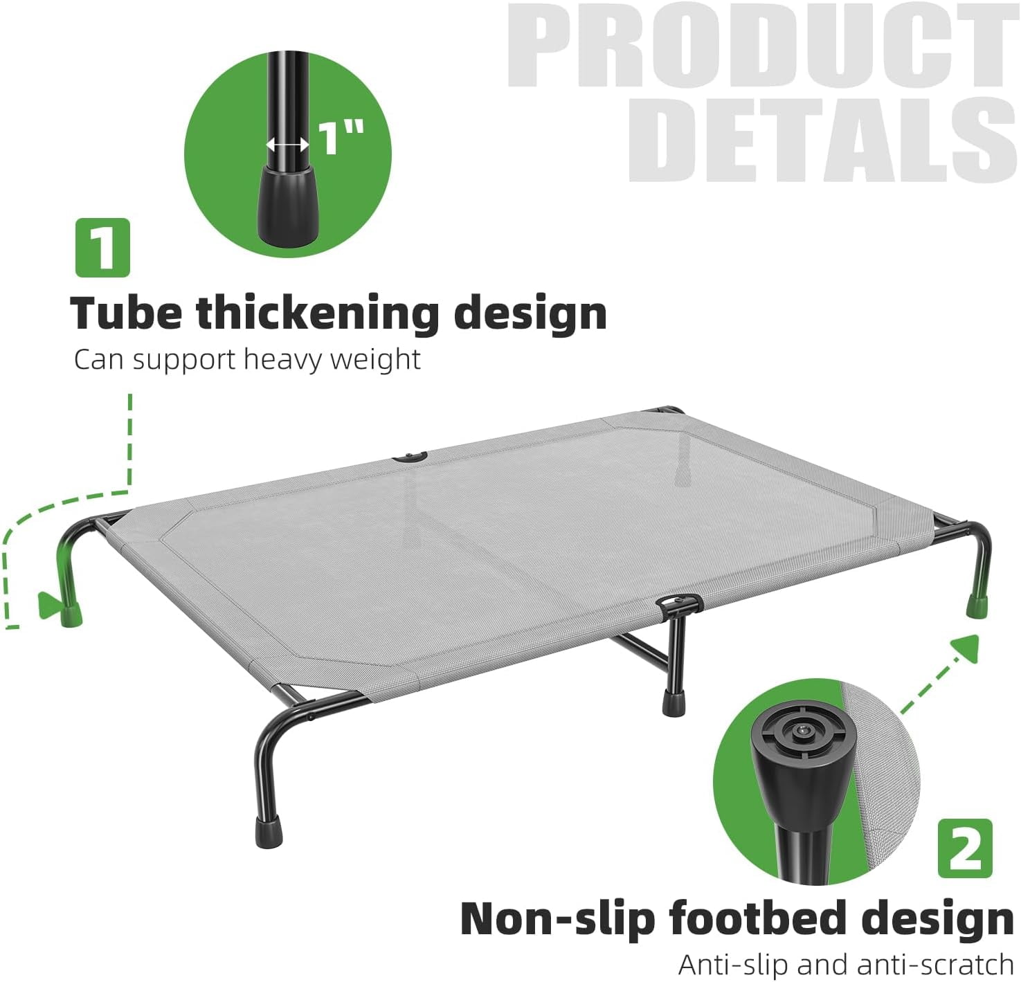General Raised Dog Bed for Extra Large Dogs, Waterproof XL Dog Cot, Outdoor Elevated Pet Bed, 60.25" x 37.25", Grey
