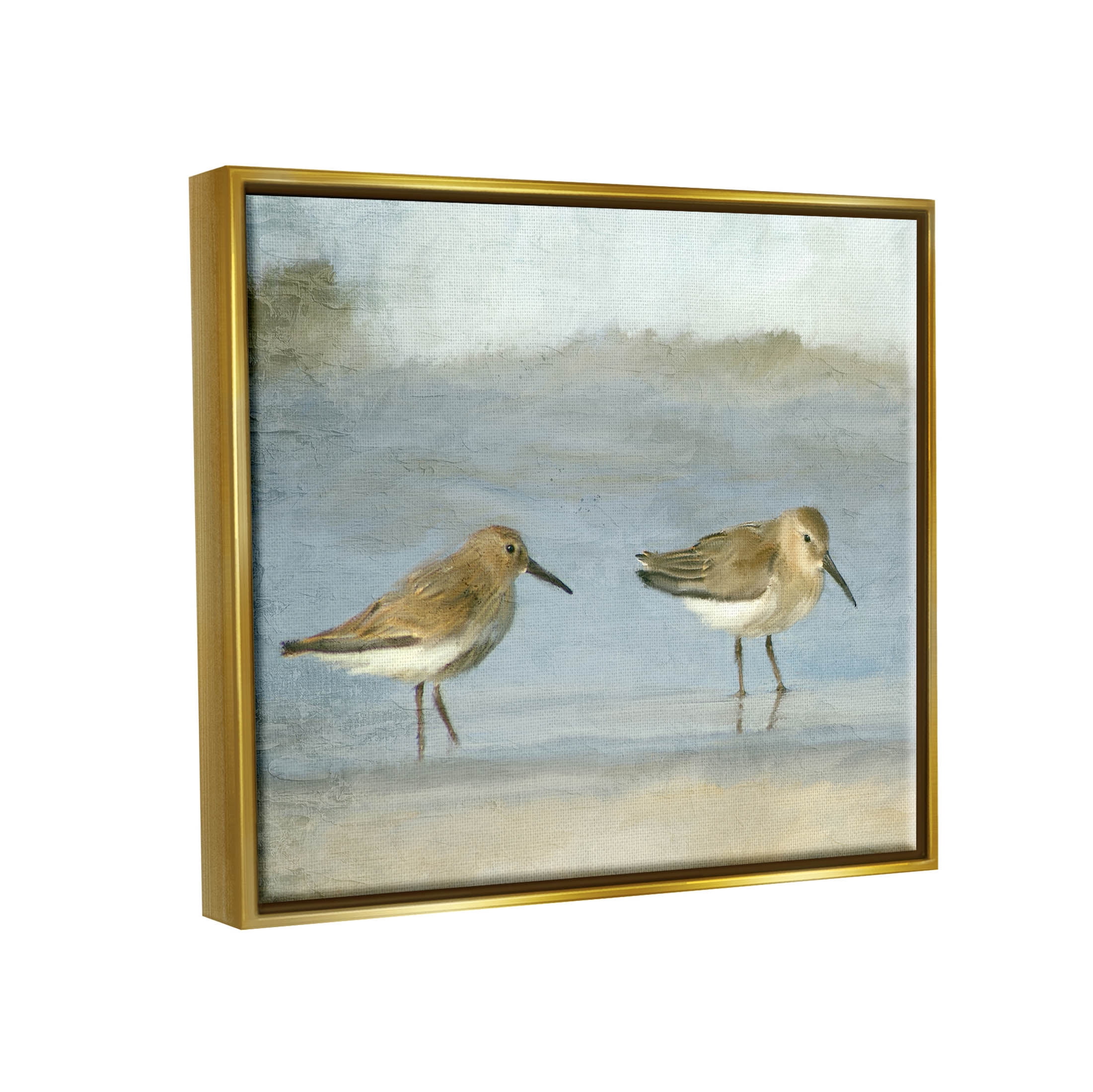 Stupell Industries Two Sandpipers Stepping Beach Shore Painting Metallic Gold Floating Framed Canvas Print Wall Art, Design by Kim Allen