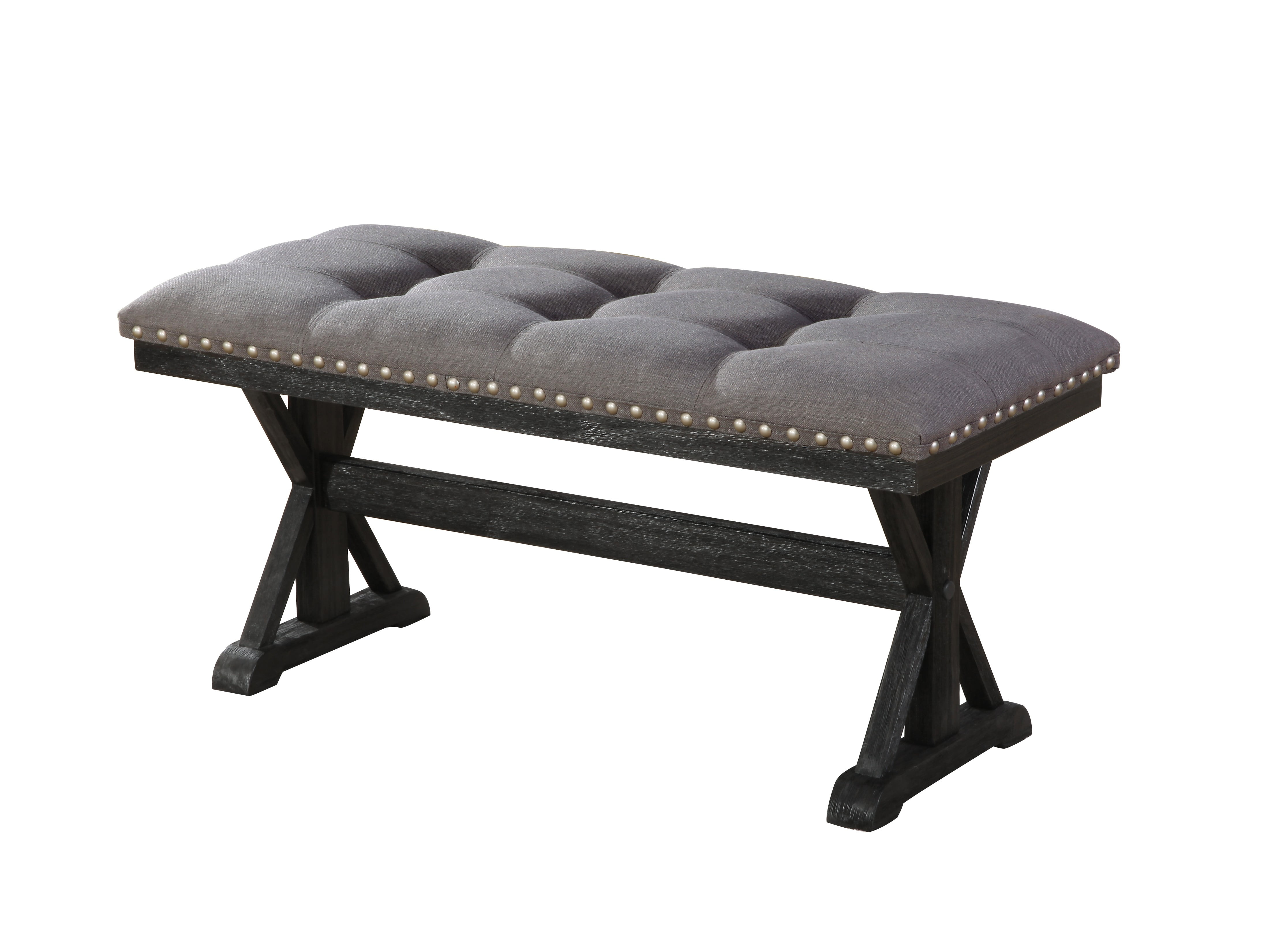 Gray Linen Fabric Bench with Light Espresso Rustic Finish Wood Base