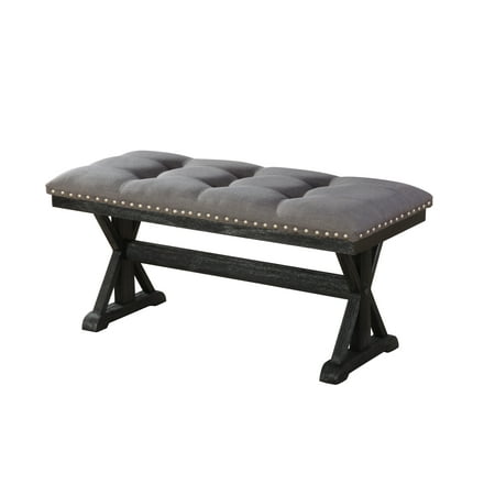 Gray Linen Fabric Bench with Light Espresso Rustic Finish Wood Base & Nail Head (Best Finish Nailer For Trim)
