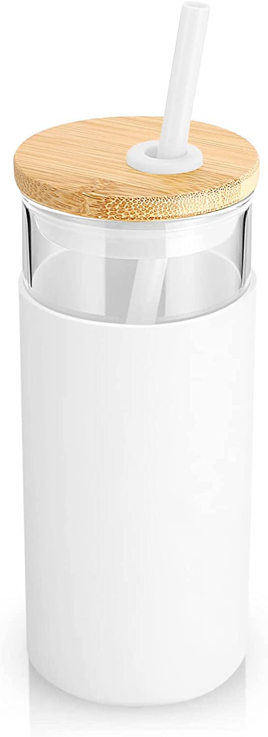 SaFeHoM Glass Tumbler with Bamboo Lids and Straw, 20