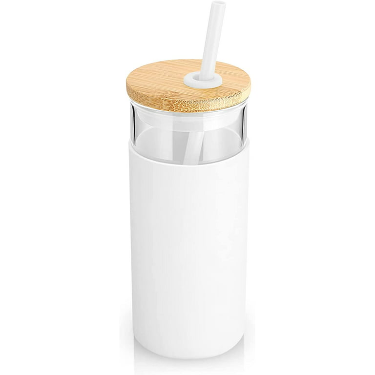 20oz Glass Tumbler Glass Water Bottle Straw Silicone Protective Sleeve  Bamboo Lid - BPA Free (Terrazzo Blush) 