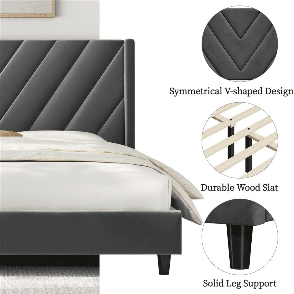 Yaheetech Upholstered Platform Bed with Tufted Headboard, Full, Dark Gray