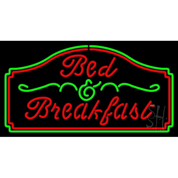 Cursive Bed And Breakfast LED Neon Sign 13 x 24 - inches, Clear Edge Cut Acrylic Backing, with Dimmer - Bright and Premium built indoor LED Neon Sign for restaurant window and interior decor.