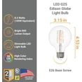 thumbnail image 2 of Diodesy- Pack of 4 G25/LED/FS/8.5W/922 G25 LED Edison Globe Light Bulb, Dimmable Vintage Antique Long Filament for Vanity Bathroom Bedroom Light Bulbs, 2700K Warm White, 8.5W (100 EQ), Clear Glass, UL, 2 of 2