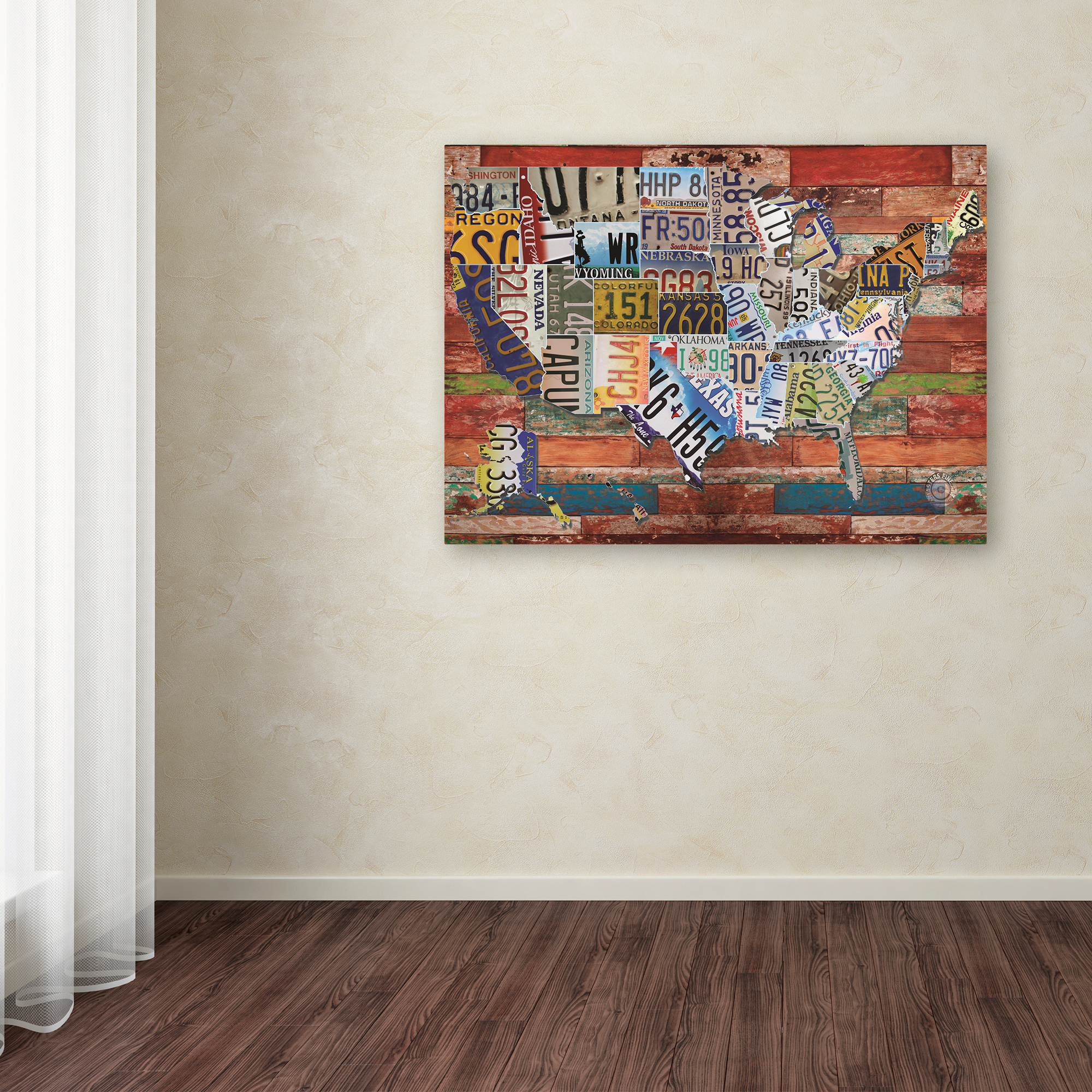 Masters Fine Art 'USA License Plate on Colorful Wood' Canvas Art