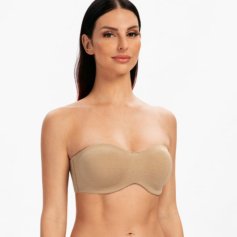 MELENECA Women's Strapless Bras for Large Bust Minimizer Unlined with  Underwire Clear Strap Beige Heather 30D
