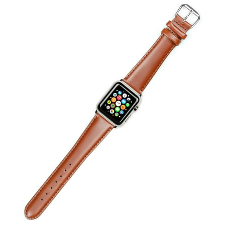 Apple Watch Strap - Stage Coach Leather Watch Band - Havana - Fits 38mm Series 1 & 2 Apple Watch [Silver