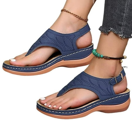 

Lucybak Orthotic Flat Sandals Simple Texture Solid Color Flat Sandals Summer Beach Sandals With Back Strap For Women s Walking Shoes amazing