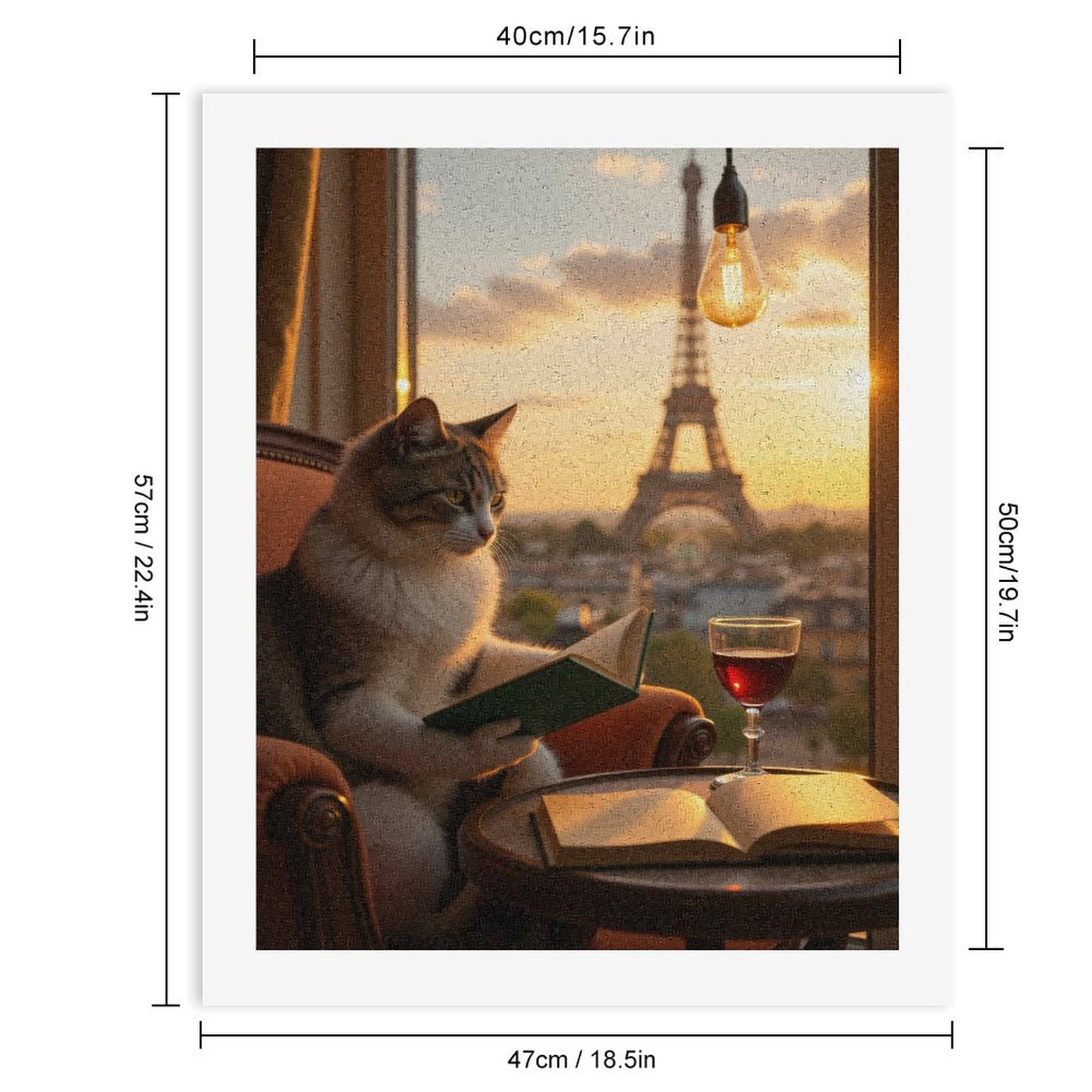 Paint by Numbers Kit for Adults, Cat Reading By Parisian Sunset Paint by Numbers, Easy Paint by Numbers Kit for Adults Beginner, DIY Adult Paint by Number Kits on Canvas, 12x16in Home Decor