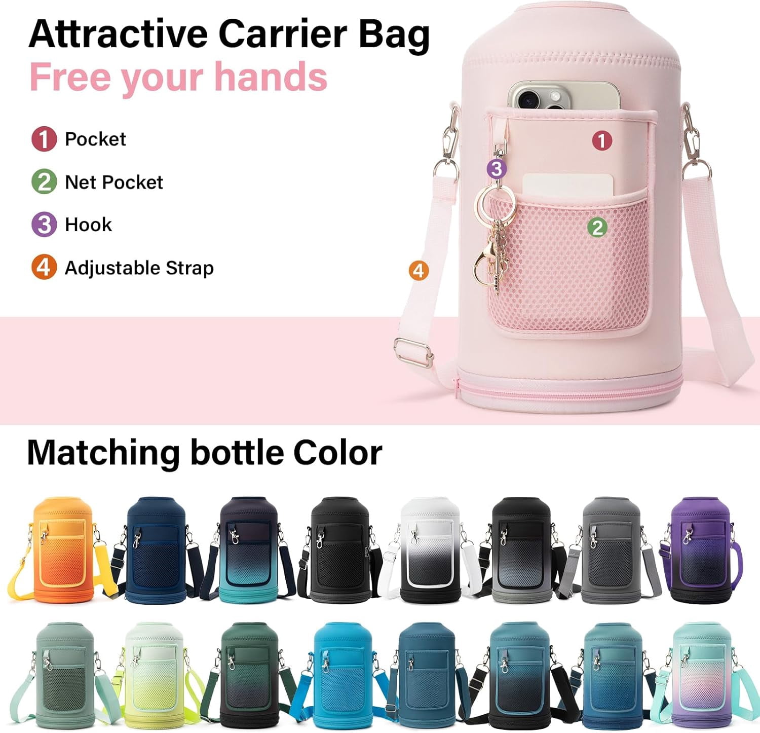 Water Bottle | Thickened Stainless Steel Vacuum Metal | Portable Sports Water Jug for Gym and Hiking with Straw, Carrier Bag, Handle Strap | BPA-Free 32 oz, Black