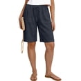 thumbnail image 2 of Cagogo Women Casual Elastic Waist Bermuda Shorts Solid Loose Flowy Summer Beach Vacation Short Pants, Dark Blue 2XL, 2 of 6