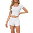 thumbnail image 1 of Conjunto de pijama de algodón para mujer INSPIRE CHIC con top de manga corta y pantalones cortos con encaje XS Blanco, 1 of 6