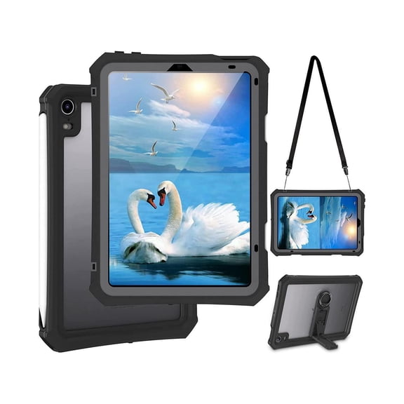 Waterproof Case for iPad Mini 6/iPad Mini 6th Generation 2021 8.3 Inch Shockproof Full Body Protection Tablet Case with Built in Screen Protector Shoulder Strap Pen Holder Black