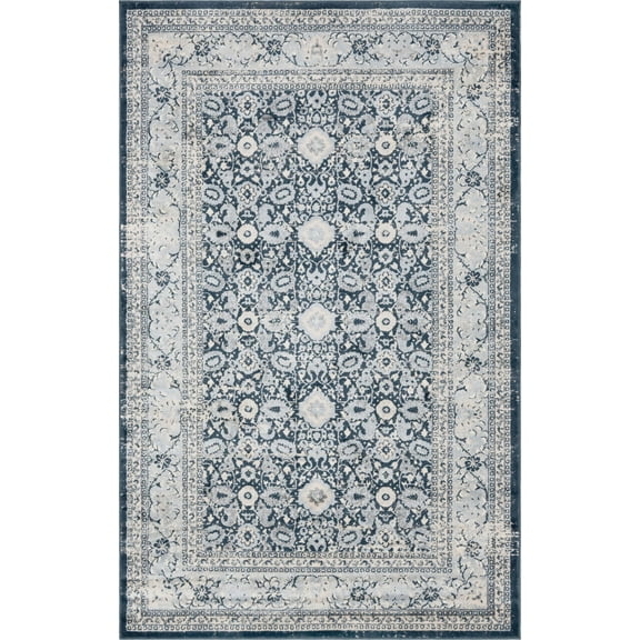 Unique Loom Leila Rug Dark Blue/Beige 5' 2" x 8' Perfect For Living Room Bed Room Dining Room Office