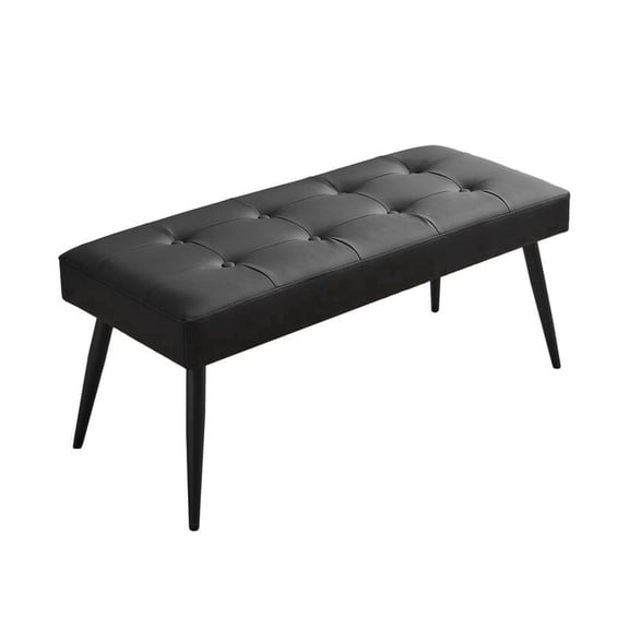 PEKKO HOME Entryway Bench, Leather Upholstered End of Bed Bench, Modern Padded Ottoman with Metal Legs & Tufted Buttons for Bedroom, Living Room, Hallway, Black