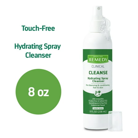 Medline Remedy Clinical No-Rinse Spray Cleanser, 8 oz, 12 Count, Vanilla Scent