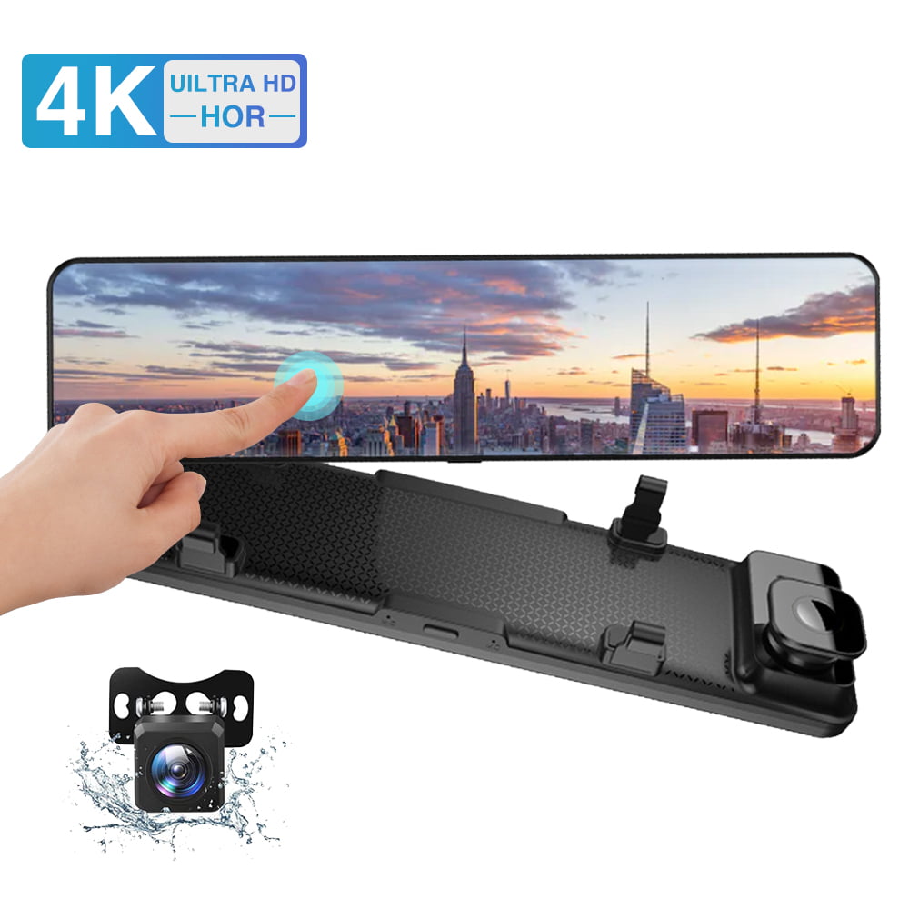Waterproof Backup Camera 2.5K Max Super Night Vision GPS Tracking 12” 4K Mirror Dash Cam for Cars Full Touch Screen Rear View Mirror Camera Voice Control 
